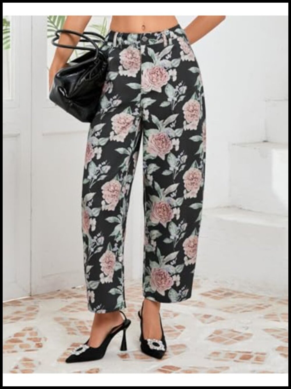 Floral Embroidered Barrel Jeans Wide Leg Mid Rise Boyfriend Baggy Denim Ankle - Picture 2 of 6